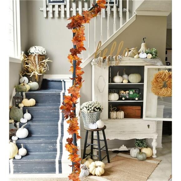 House 2 Pack Fall Maple Leaf Garland - 5.9Ft/Piece Hanging Vine Artificial - Picture 4 of 8